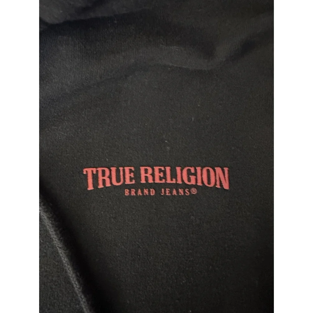 True Religion Black Long Sleeve Hoodie Men's Large Red Logo Streetwear Y2K